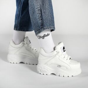 Buffalo Leather White Chunky Platform Sneakers